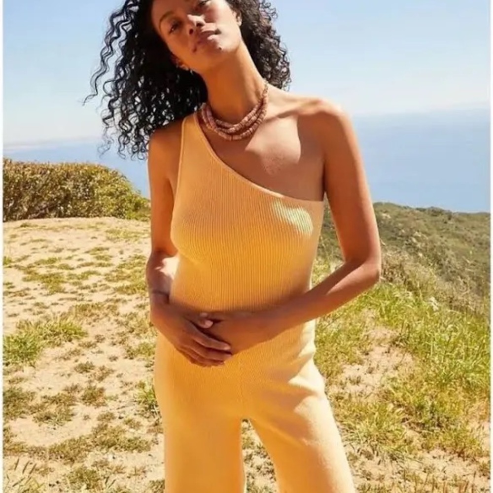 NWT Free People Yellow Ribbed One Shoulder Dress